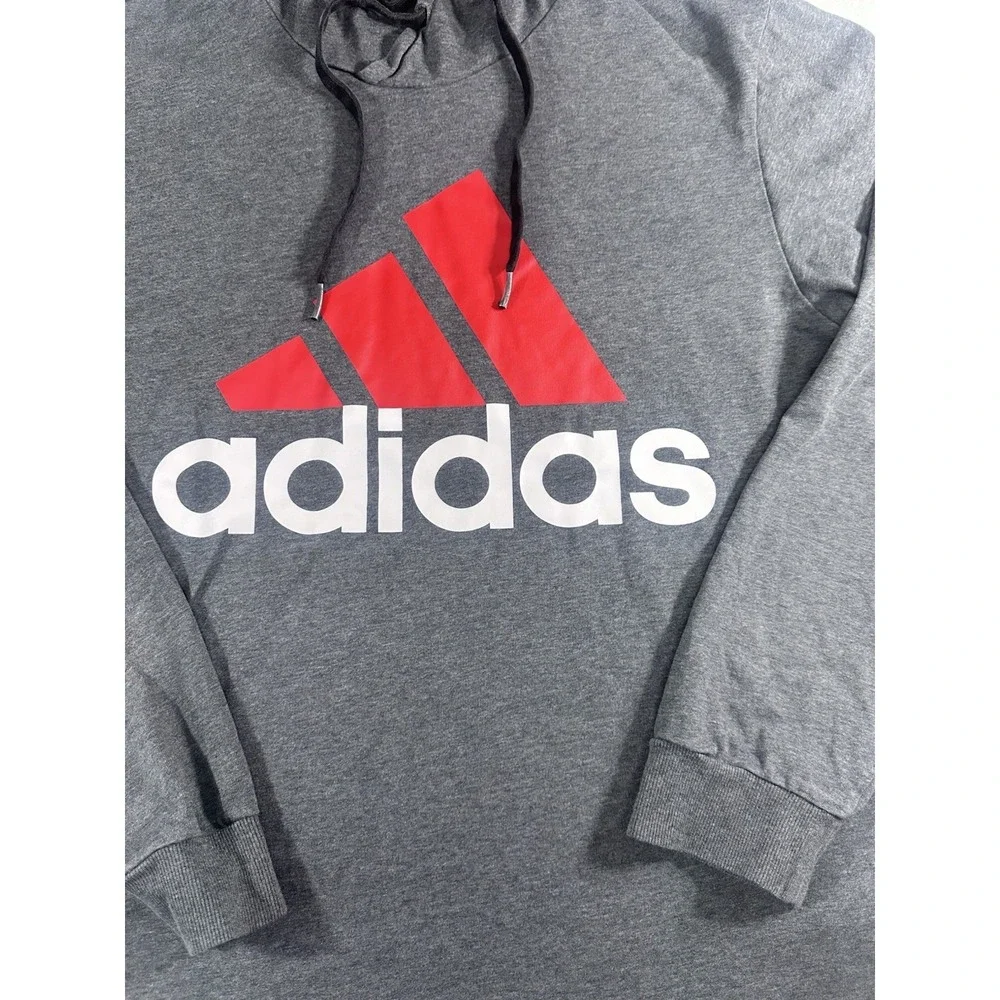 Adidas Men Essentials Big Logo Hoodie Gray Red Pullover Sweatshirt Size L H12263